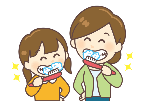歯磨きをする親子